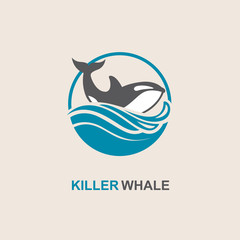 symbol of killer whale and sea wave