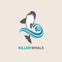symbol of killer whale and sea wave