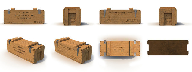 military old case box renders set from different angles on a white. 3D illustration - 133537679