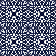 Seamless Blue Japanese Background Cross Spiral Frame Flower