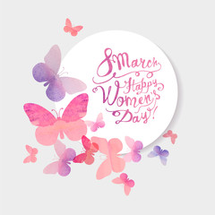 Obraz na płótnie Canvas 8 march. Happy Woman's Day! Pink watercolor butterflies
