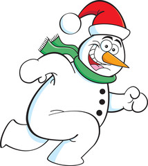 Cartoon illustration of a snowman running.