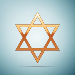 Gold Star of David icon on blue background. Vector Illustration