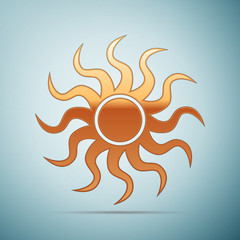 Gold Sun-sign icon on blue background. Vector Illustration