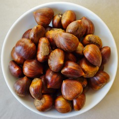 Bowl of fresh Italian chestnuts in the shell in winter