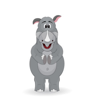 cartoon happy rhino standing and smile pose isolated