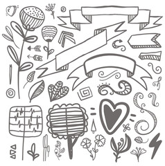  set of hand-drawn vector decorative elements Wedding, marriage,