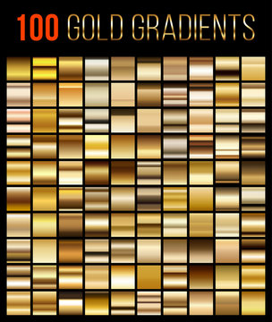 Big collection golden gradient illustration. Vector big set of gold gradients. Golden squares collection. Golden background texture.