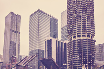 Obraz premium Vintage toned Chicago downtown on a cloudy day, USA.