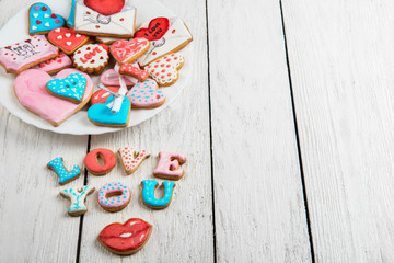 Fototapeta na wymiar Gingerbreads for Valentines Day