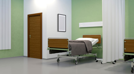Fototapeta na wymiar Hospital ward. Interior room in the hospital. 3D rendering