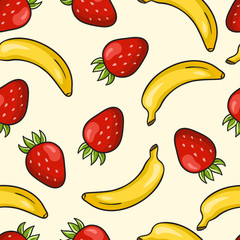 Seamless pattern with strawberries and bananas