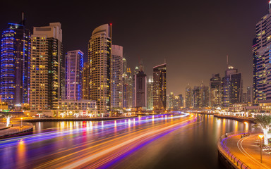 Fototapeta na wymiar Busy evening in Dubai Marina,Dubai,United Arab Emirates