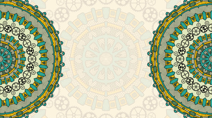 Banner with steampunk design elements. Steam mechanic elements. Steampunk ornament background. Vector illustration.