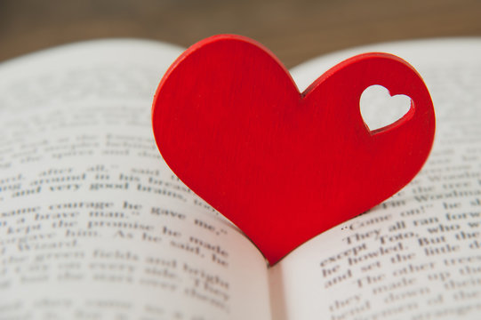 red heart in the book. Valentine's Day