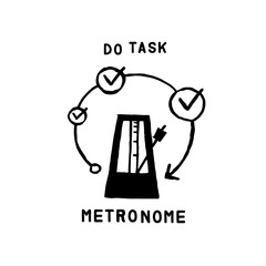 metronome and task icon, hand drawn vector illustration logo