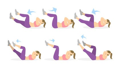 Abs exercise for women on white background. Crossfit and fitness. Crunches. From fat to skinny.