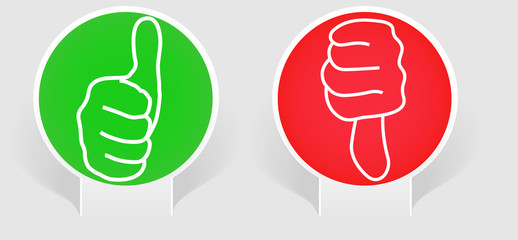Thumbs up and thumbs down on paper