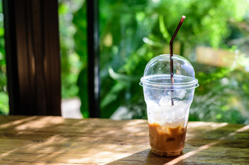 Ice coffee in the cup