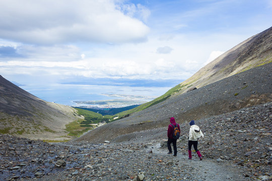 People descending the glacier martial toward the city of Ushuaia / Argentina