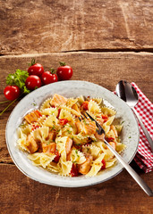 Farfalle pasta with salmon