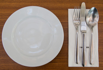 plate, knife and fork