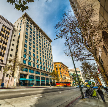 Spring street in downtown Los Angeles, USA