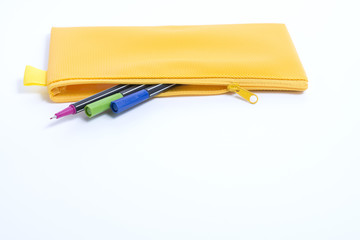 yellow leather pencil case
