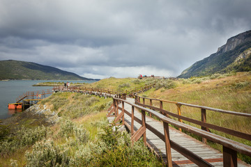 Fototapeta na wymiar Ushuaia, Argentina; Bay Lapataia in the national Park of Tierra del Fuego.