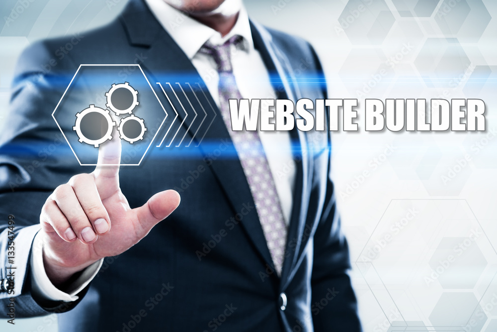 Poster business, technology, internet concept on hexagons and transparent honeycomb background. businessman