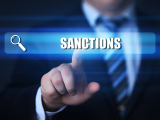 business, technology, internet concept. sanctions text in search bar