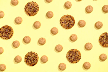 Pattern of cookies on a yellow background