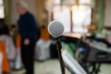 microphone in concert hall, conference or stage