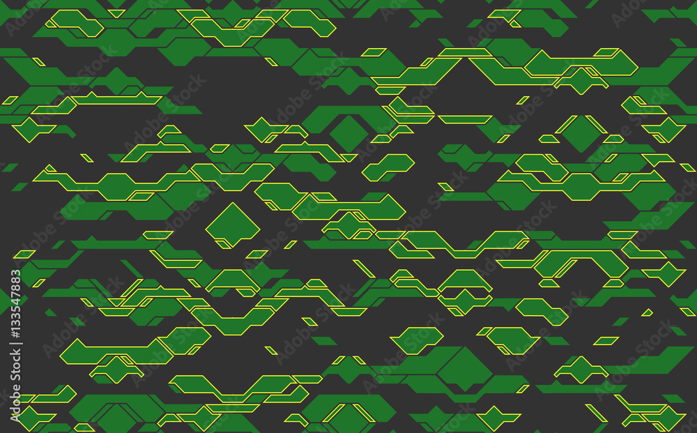 Aufkleber seamless abstract vector futuristic green techno texture. yellow neon line on gray background. geome