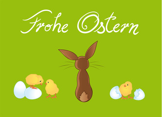 Happy Easter greeting card with bunny and chicks 