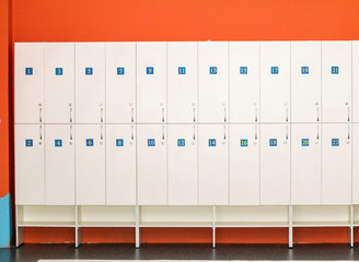 dressing room in the children's sports complex with multi-colored bright lockers