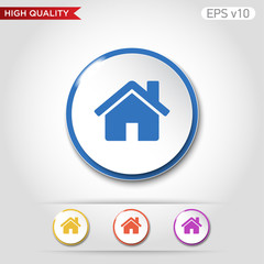 Colored icon or button of house or home symbol with background