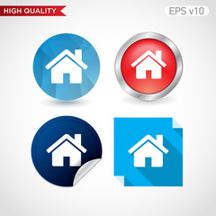 Colored icon or button of house or home symbol with background