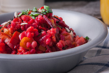 Bowl of buckwheat groats with vegetables