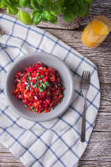 Bowl of buckwheat groats with vegetables