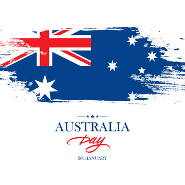 Australia Day Banner with brush stroke background in the colors of the Australian national flag. Vector illustration.