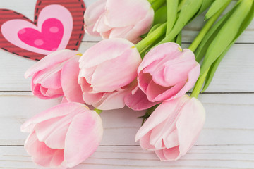 Greeting card for Valentines Day with tulips.