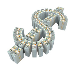 Stacks of New 100 US Dollar Banknotes