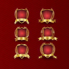 Gold and red shield collection, realistic vector set