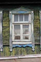 beautiful vintage traditional Russian wooden windows with decora