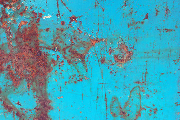 texture of blue painted rusty metal sheet