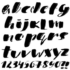 Hand drawn font made by dry brush strokes. Grunge style alphabet