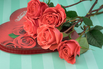 Gorgeous roses and candy box for Valentines Day.