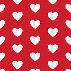 Red background with white hearts. Vector.