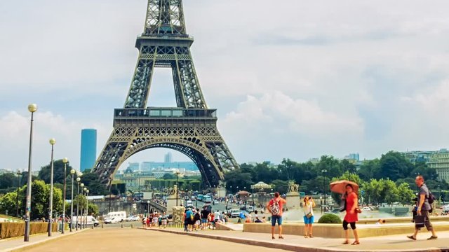 Cityscape with Eiffel tower and Trocadero fountains, Paris, France